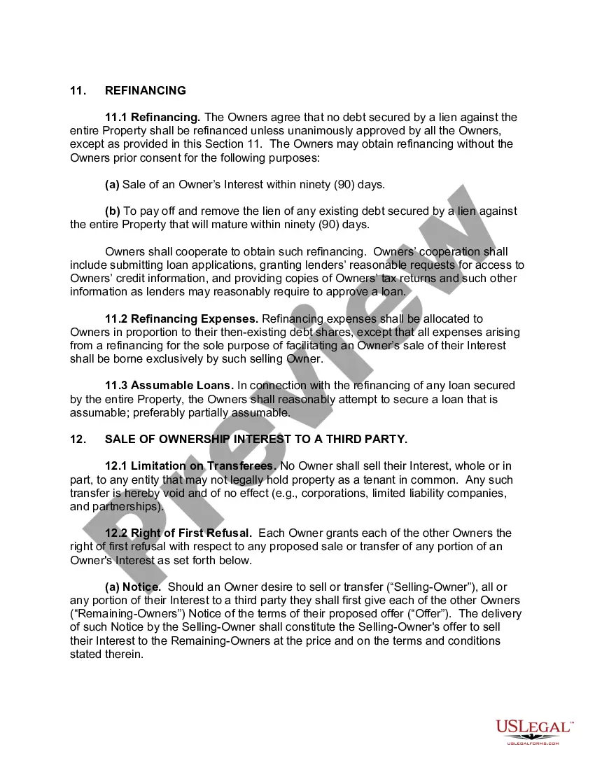 Preview Tenancy in Common Agreement - Single Dwelling - Married Couple