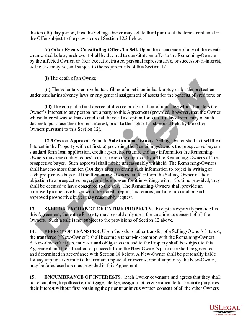 Preview Tenancy in Common Agreement - Single Dwelling - Domestic Partners