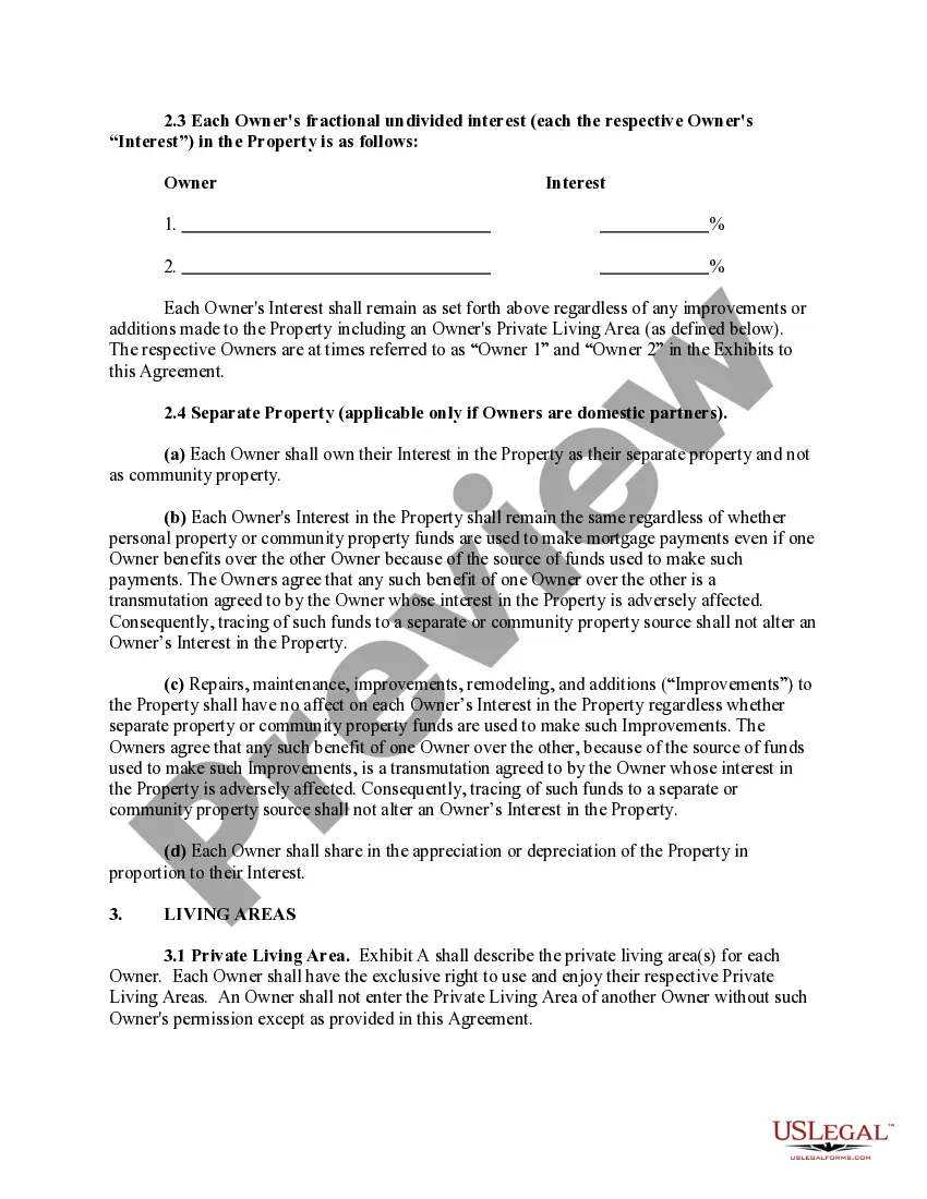 Preview Tenancy in Common Agreement - Single Dwelling - Domestic Partners