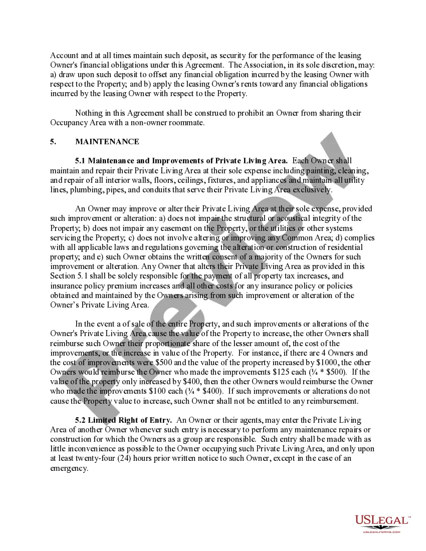 Preview Tenancy in Common Agreement - Single Dwelling - Domestic Partners