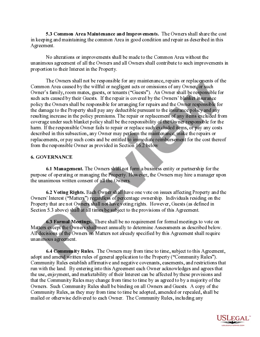 Preview Tenancy in Common Agreement - Single Dwelling - Domestic Partners