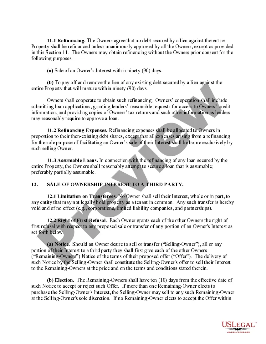 Preview Tenancy in Common Agreement - Single Dwelling - Domestic Partners