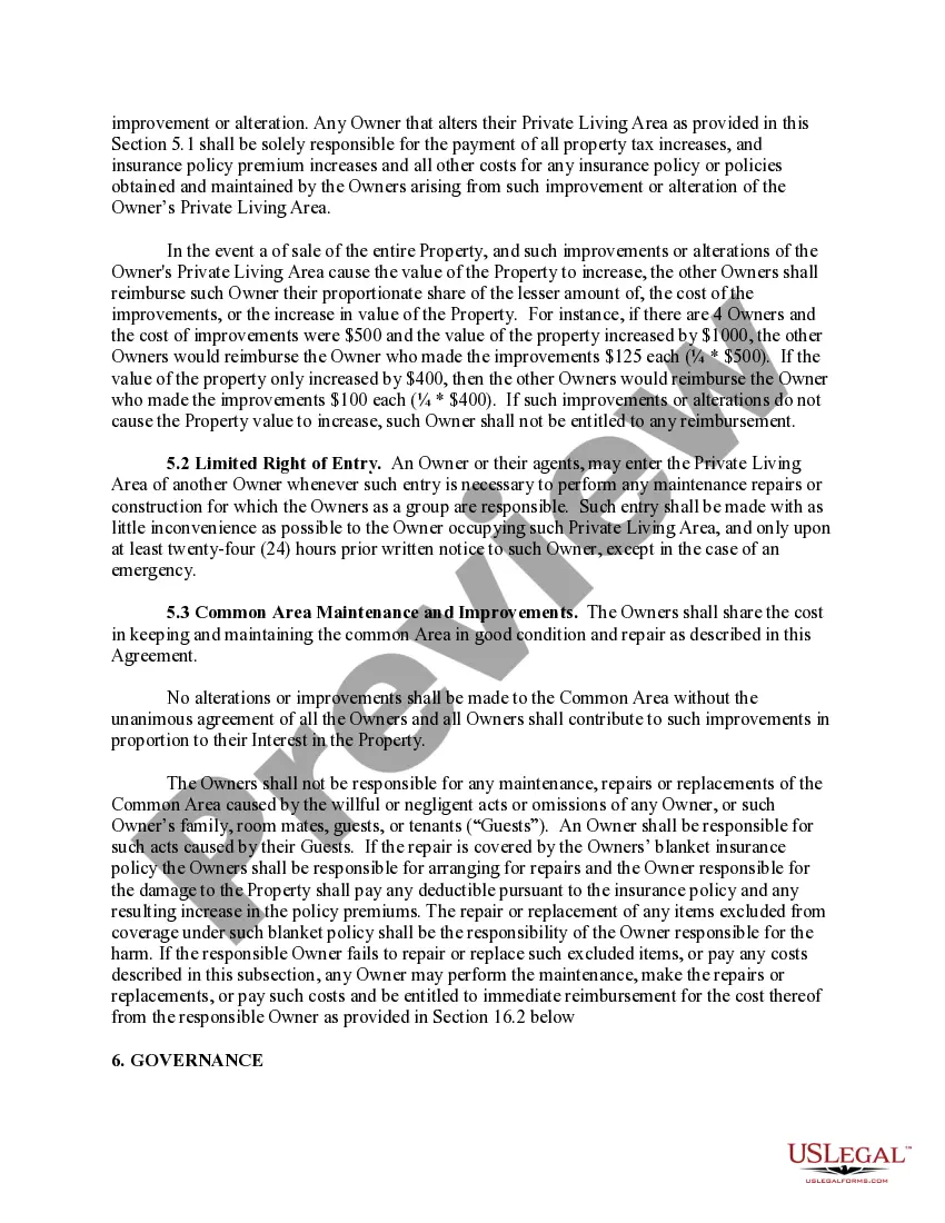 Preview Tenancy in Common Agreement - Single Dwelling - Unmarried Couple