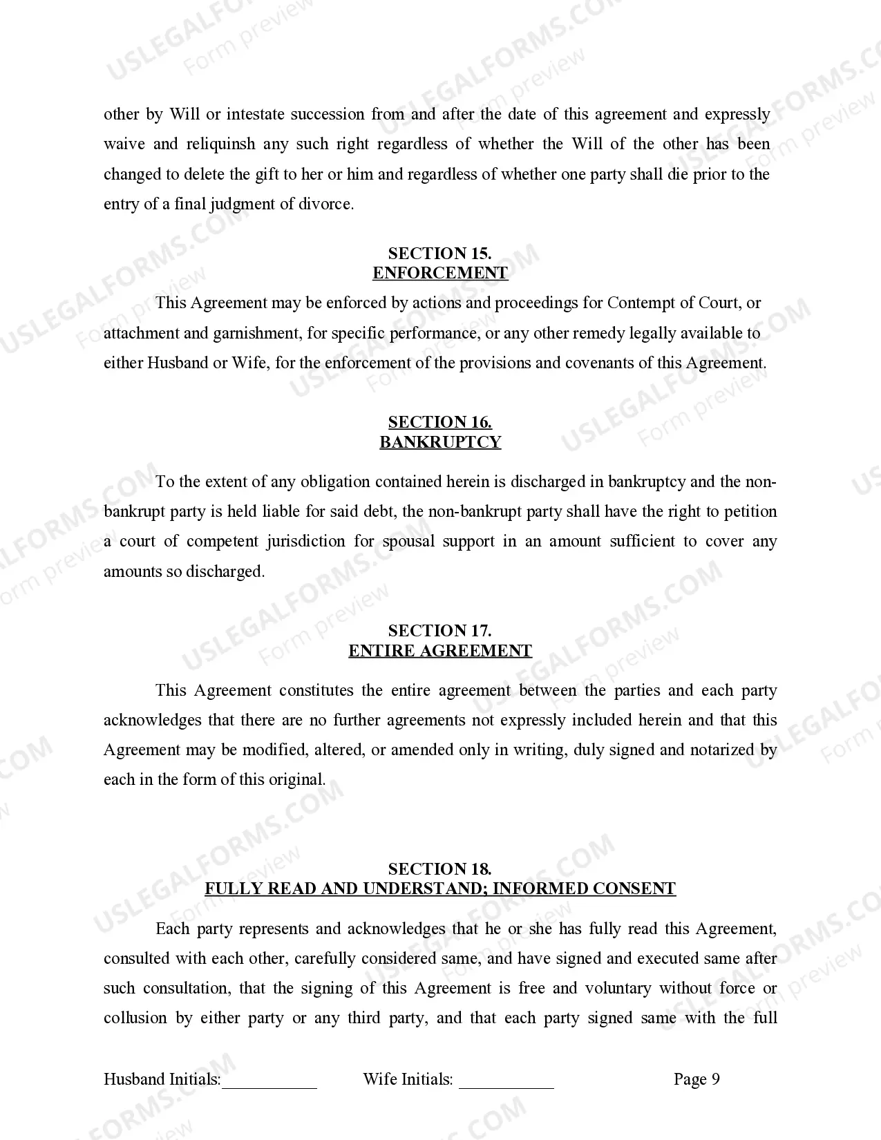 Preview Marital Legal Separation and Property Settlement Agreement where No Children or No Joint Property or Debts and Divorce Action Filed