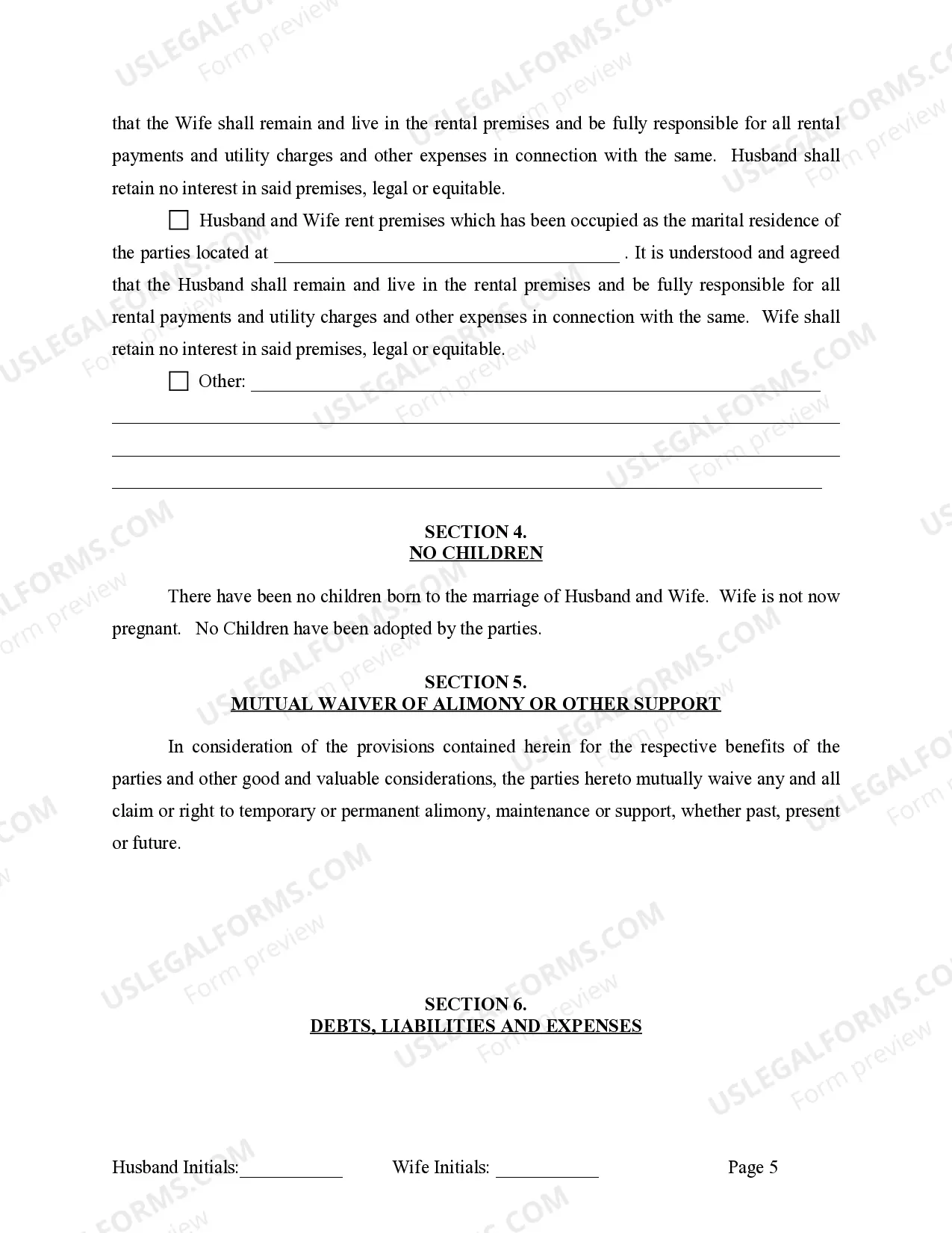 Preview Marital Legal Separation and Property Settlement Agreement where No Children or No Joint Property or Debts and Divorce Action Filed