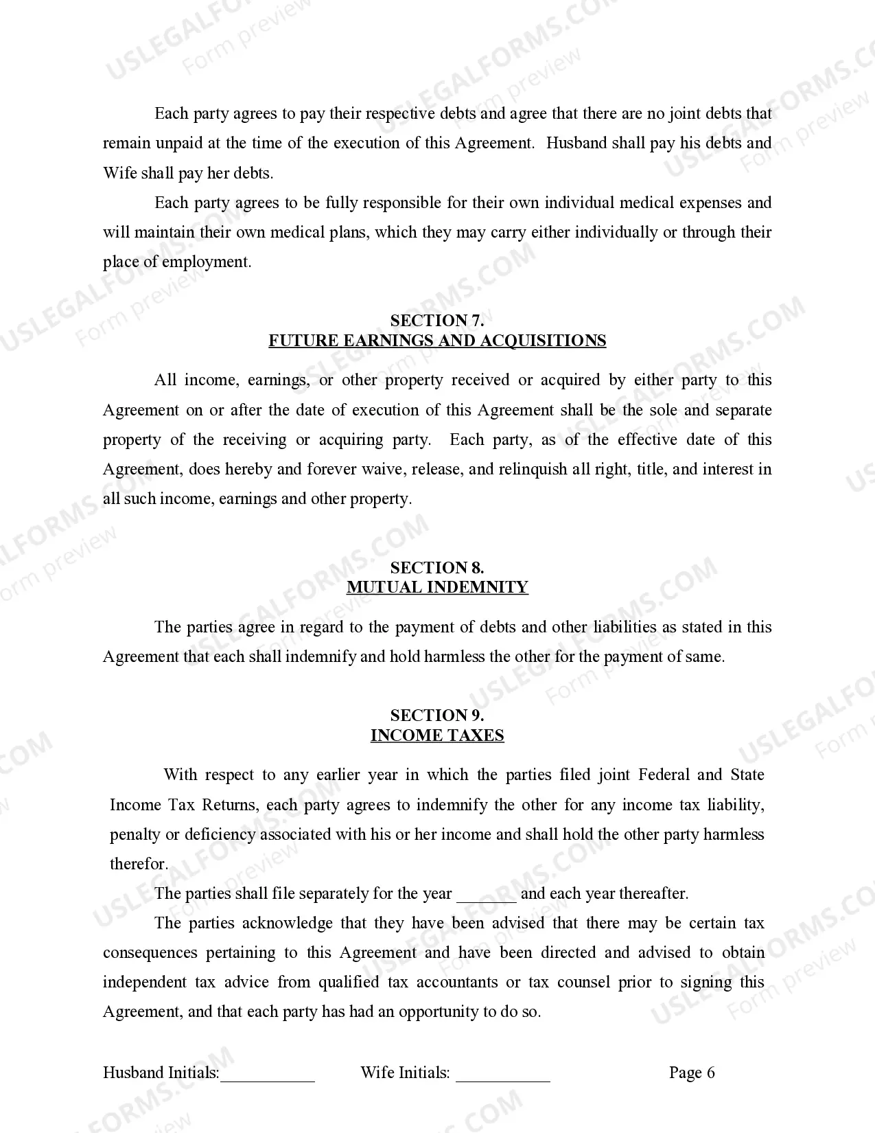 Preview Marital Legal Separation and Property Settlement Agreement where No Children or No Joint Property or Debts and Divorce Action Filed