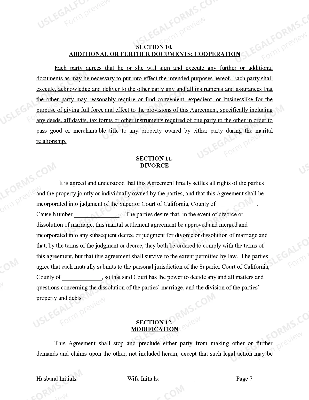 Preview Marital Legal Separation and Property Settlement Agreement where No Children or No Joint Property or Debts and Divorce Action Filed