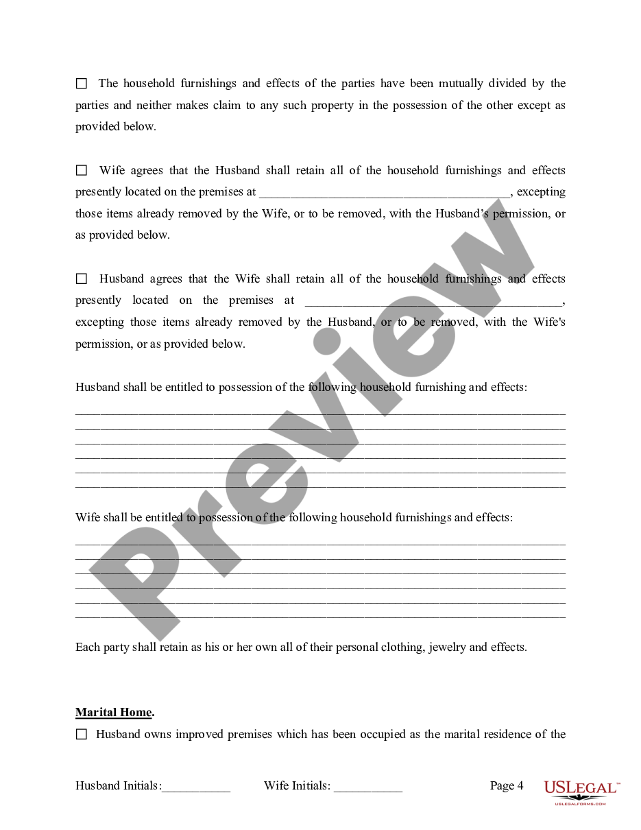 page 4 Marital Legal Separation and Property Settlement Agreement where Minor Children and No Joint Property or Debts and Divorce Action Filed preview