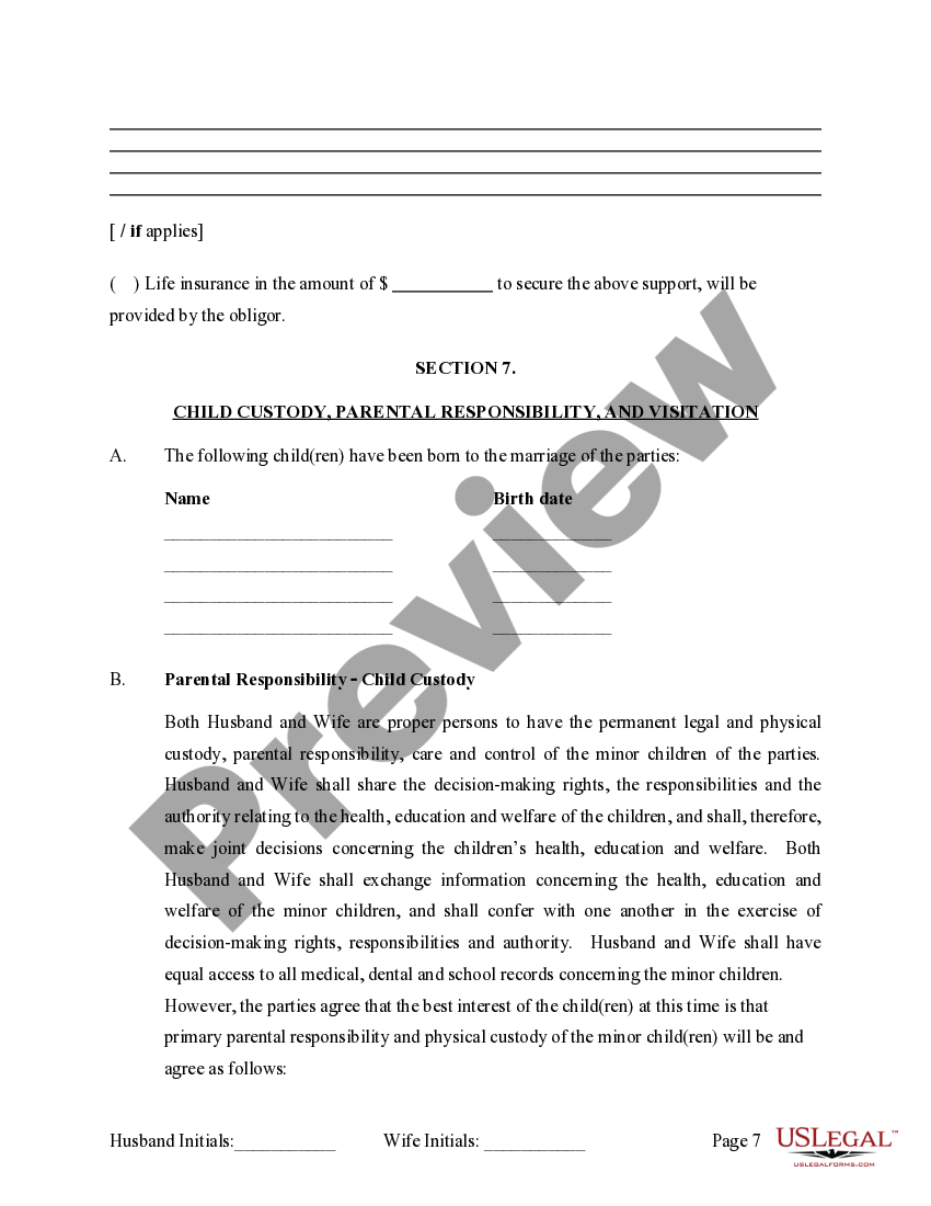 California Marital Legal Separation and Property Settlement Agreement