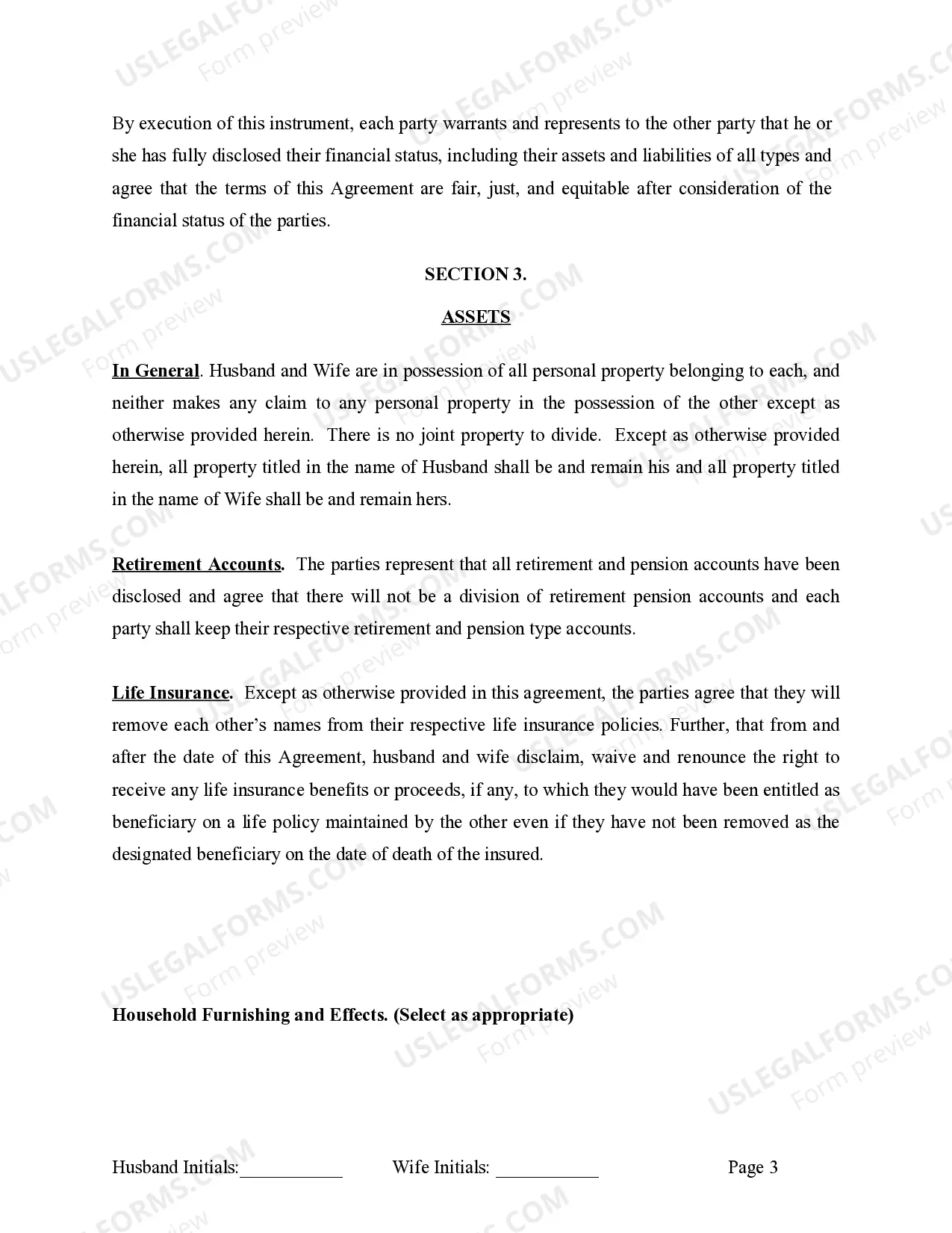 Preview Marital Legal Separation and Property Settlement Agreement where Minor Children and No Joint Property or Debts and Divorce Action Filed