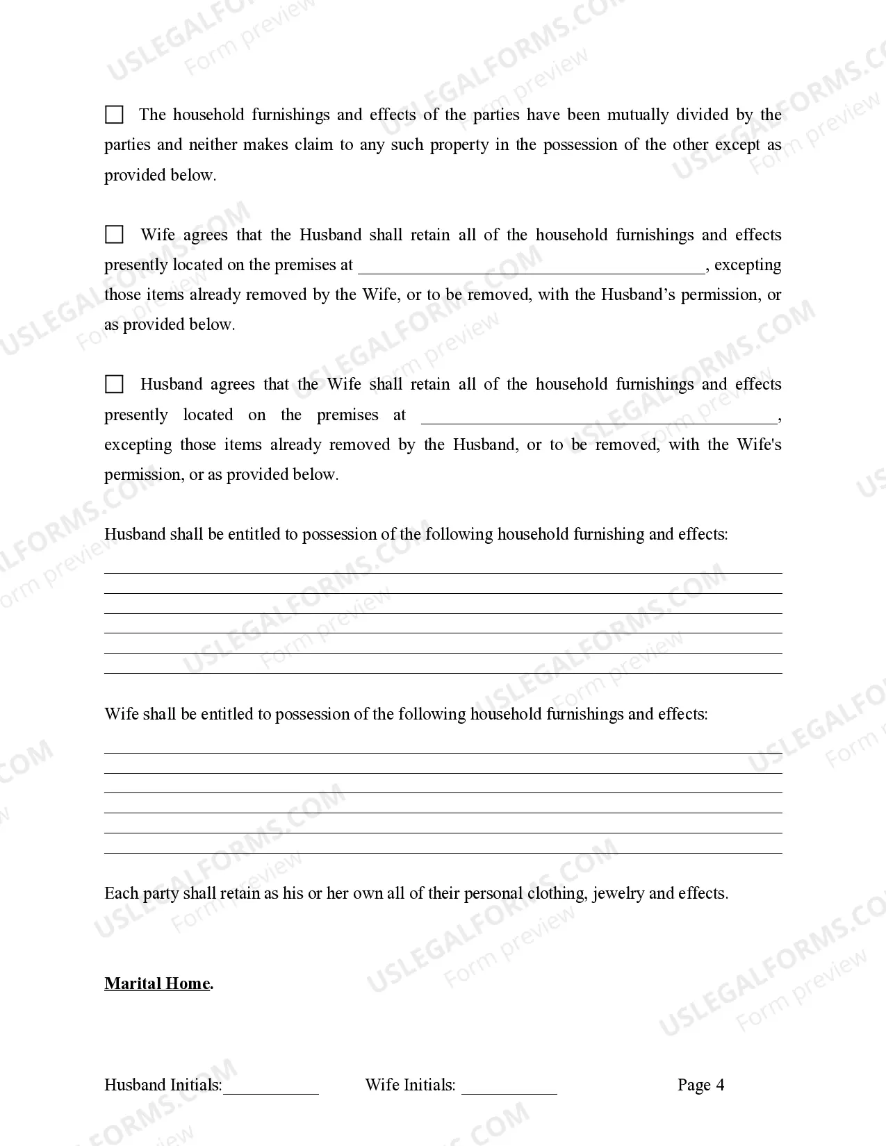 Preview Marital Legal Separation and Property Settlement Agreement where Minor Children and No Joint Property or Debts and Divorce Action Filed