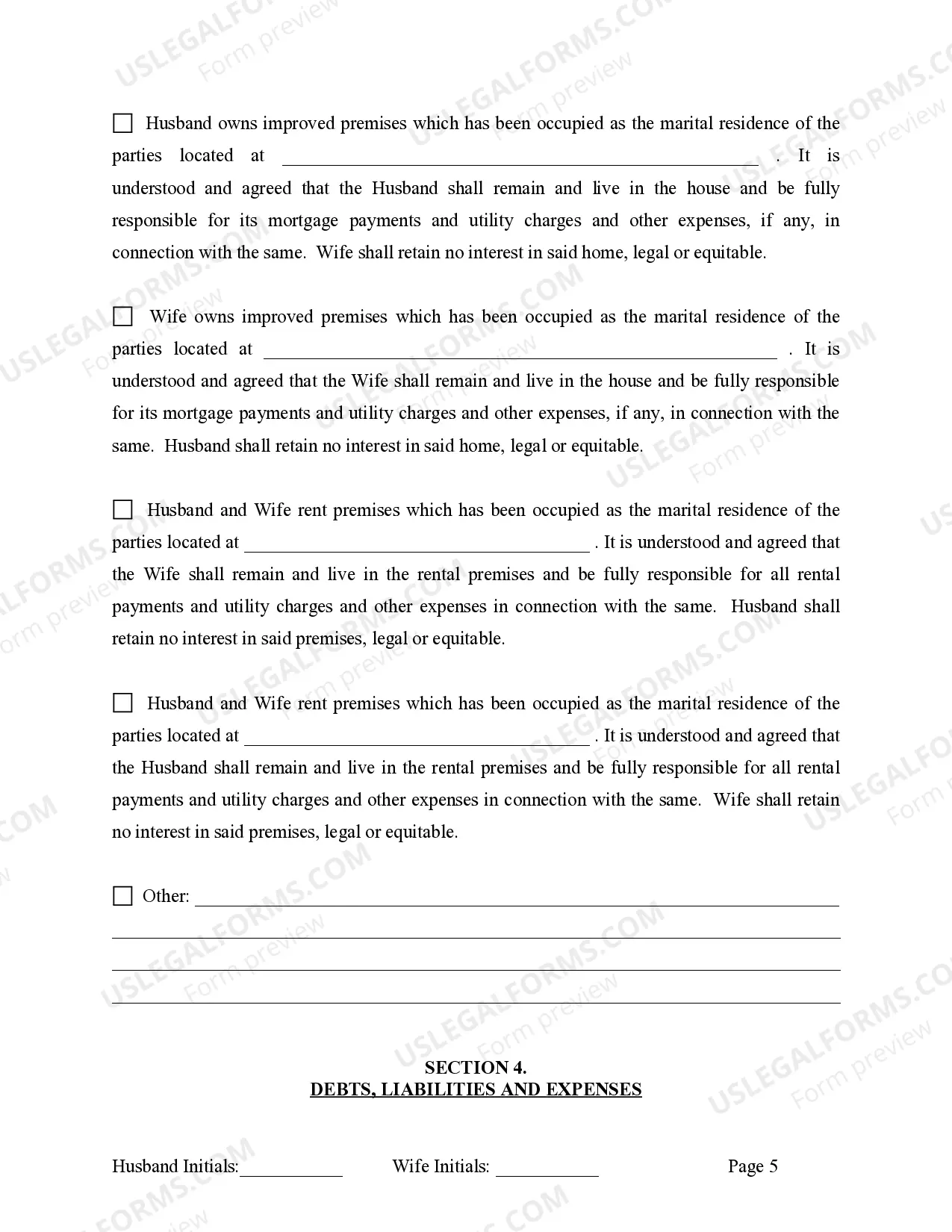 Preview Marital Legal Separation and Property Settlement Agreement where Minor Children and No Joint Property or Debts and Divorce Action Filed
