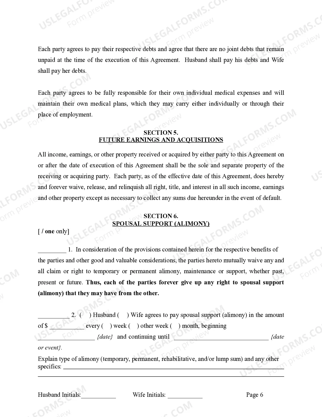 Preview Marital Legal Separation and Property Settlement Agreement where Minor Children and No Joint Property or Debts and Divorce Action Filed