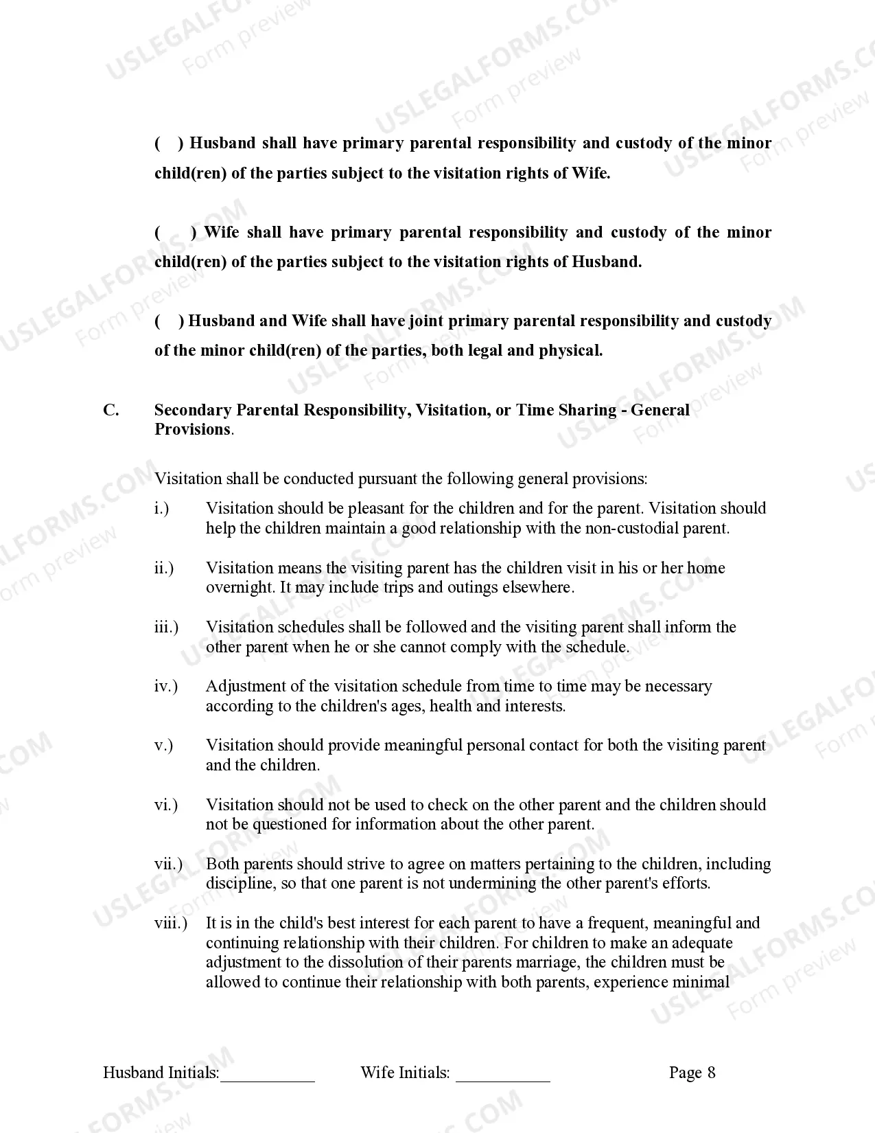 Preview Marital Legal Separation and Property Settlement Agreement where Minor Children and No Joint Property or Debts and Divorce Action Filed