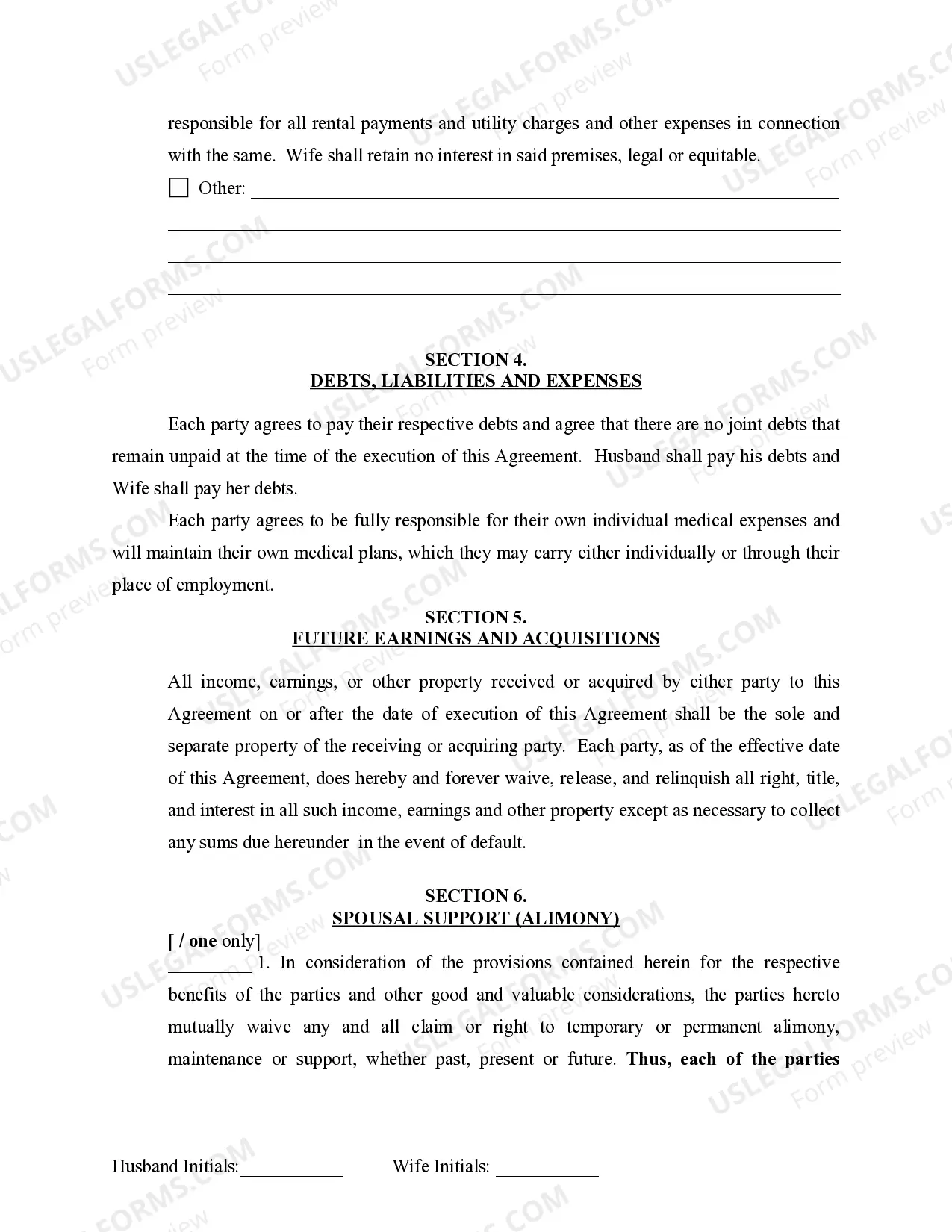 Preview Marital Legal Separation and Property Settlement Agreement where Minor Children and No Joint Property or Debts that is Effective Immediately