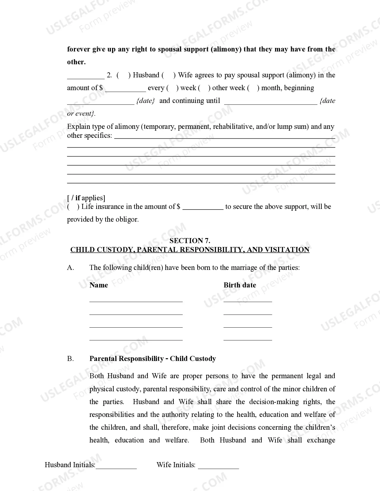 Preview Marital Legal Separation and Property Settlement Agreement where Minor Children and No Joint Property or Debts that is Effective Immediately
