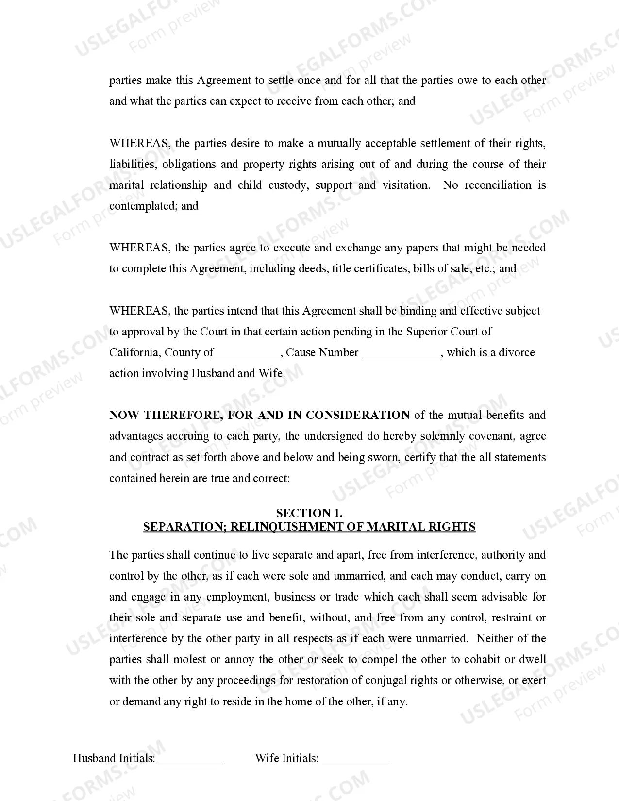 Preview Marital Legal Separation and Property Settlement Agreement where Minor Children and Parties May have Joint Property or Debts and Divorce Action Filed