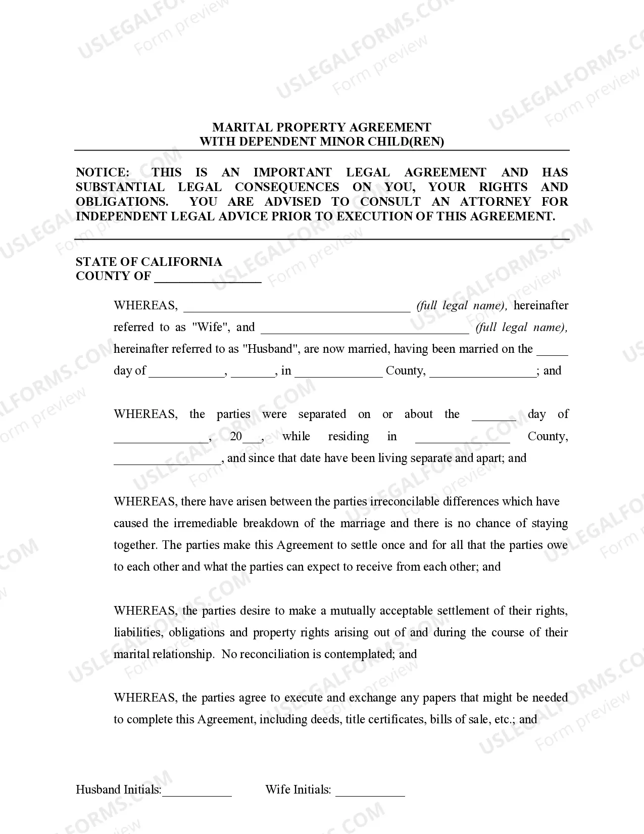 Preview Marital Legal Separation and Property Settlement Agreement Minor Children Parties May have Joint Property or Debts effective Immediately