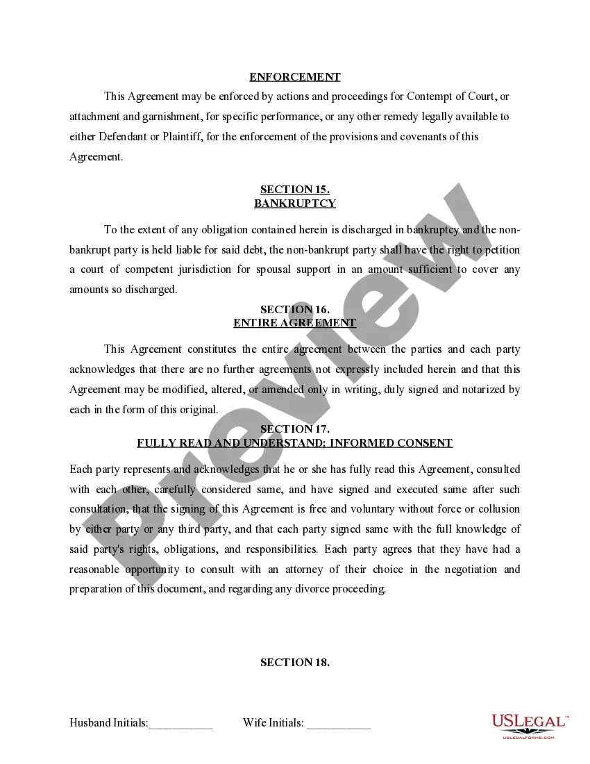 Preview Marital Legal Separation and Property Settlement Agreement for persons with no Children, No Joint Property or Debts Effective Immediately