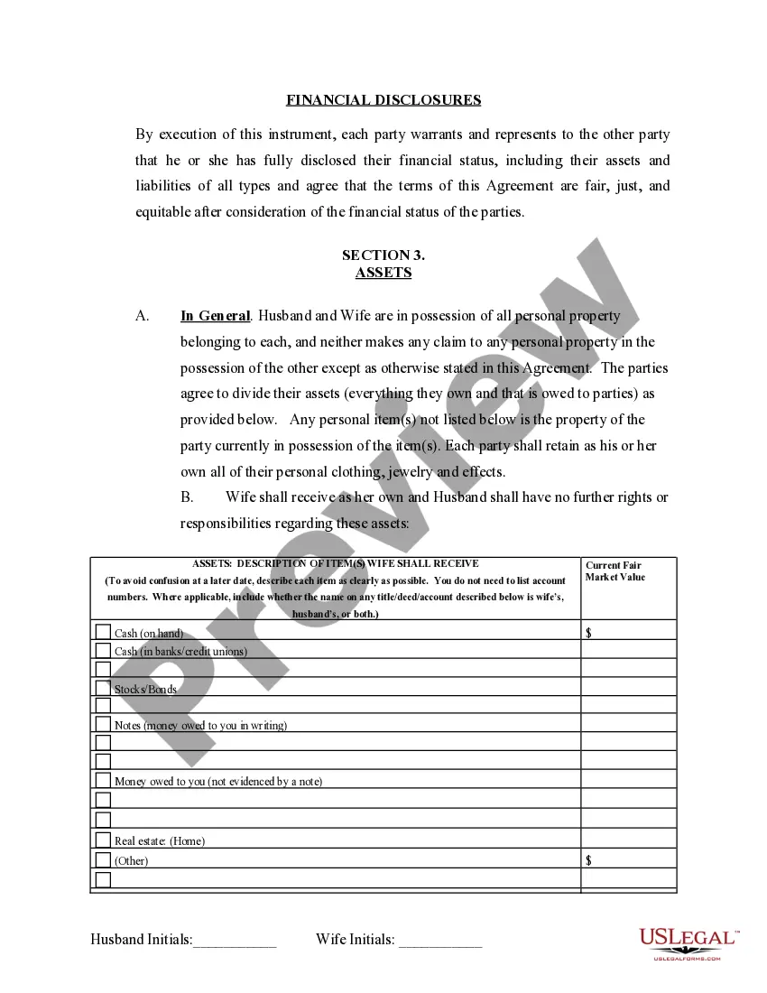 Preview Marital Legal Separation and Property Settlement Agreement where No Children and parties may have Joint Property and / or Debts and Divorce Action Filed