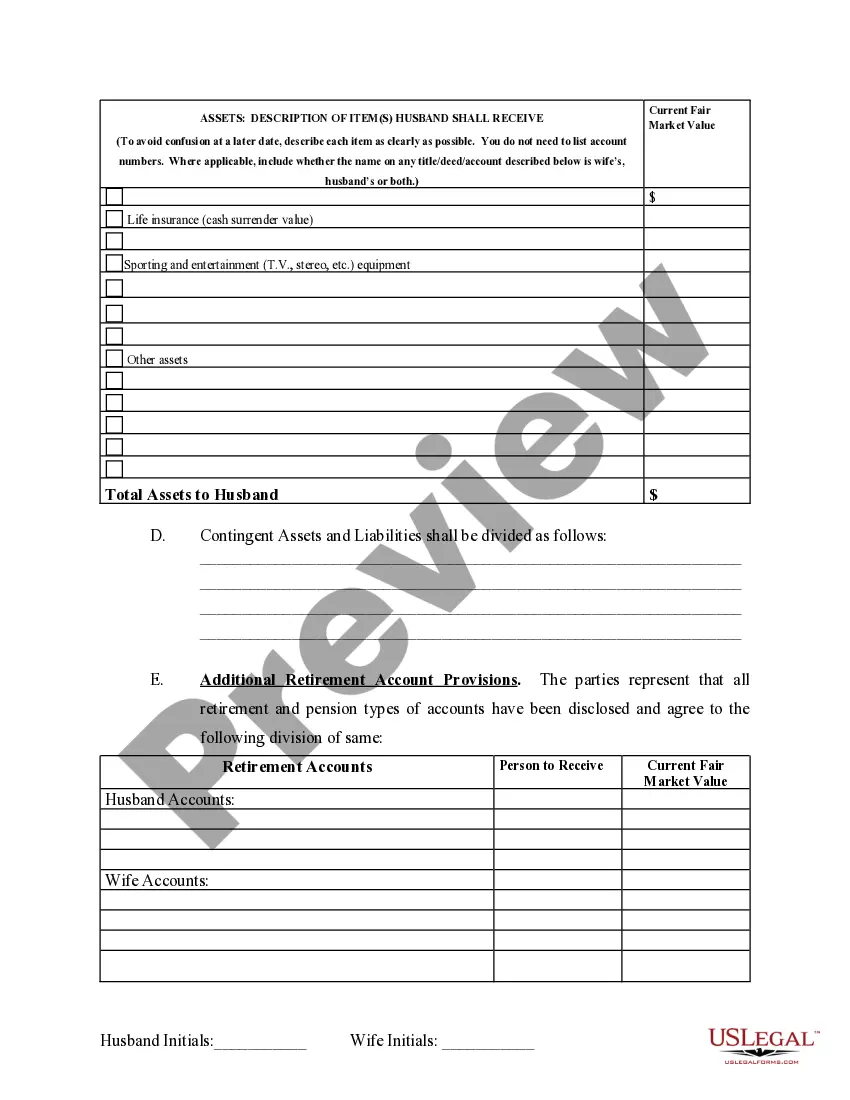 Preview Marital Legal Separation and Property Settlement Agreement where No Children and parties may have Joint Property and / or Debts and Divorce Action Filed