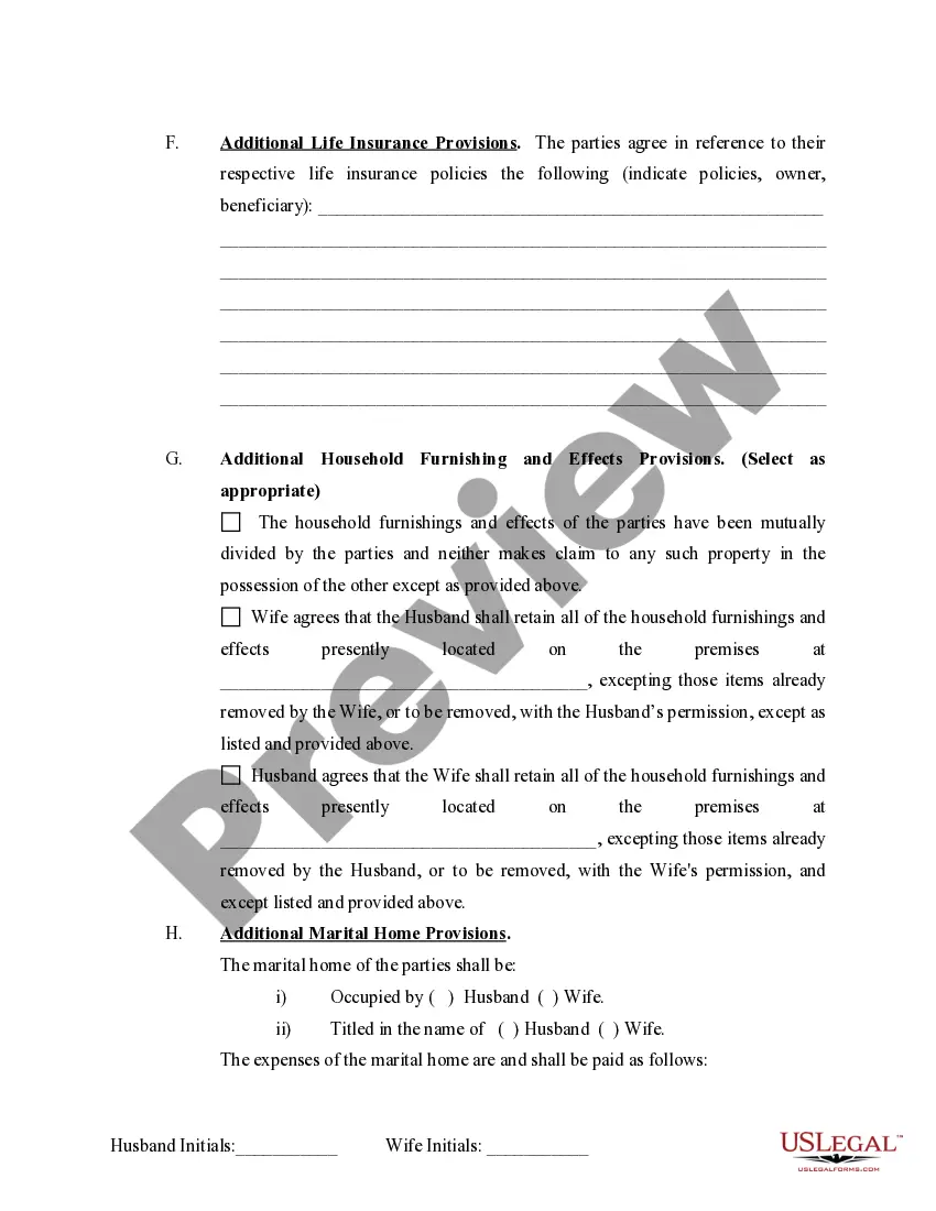 Preview Marital Legal Separation and Property Settlement Agreement where No Children and parties may have Joint Property and / or Debts and Divorce Action Filed