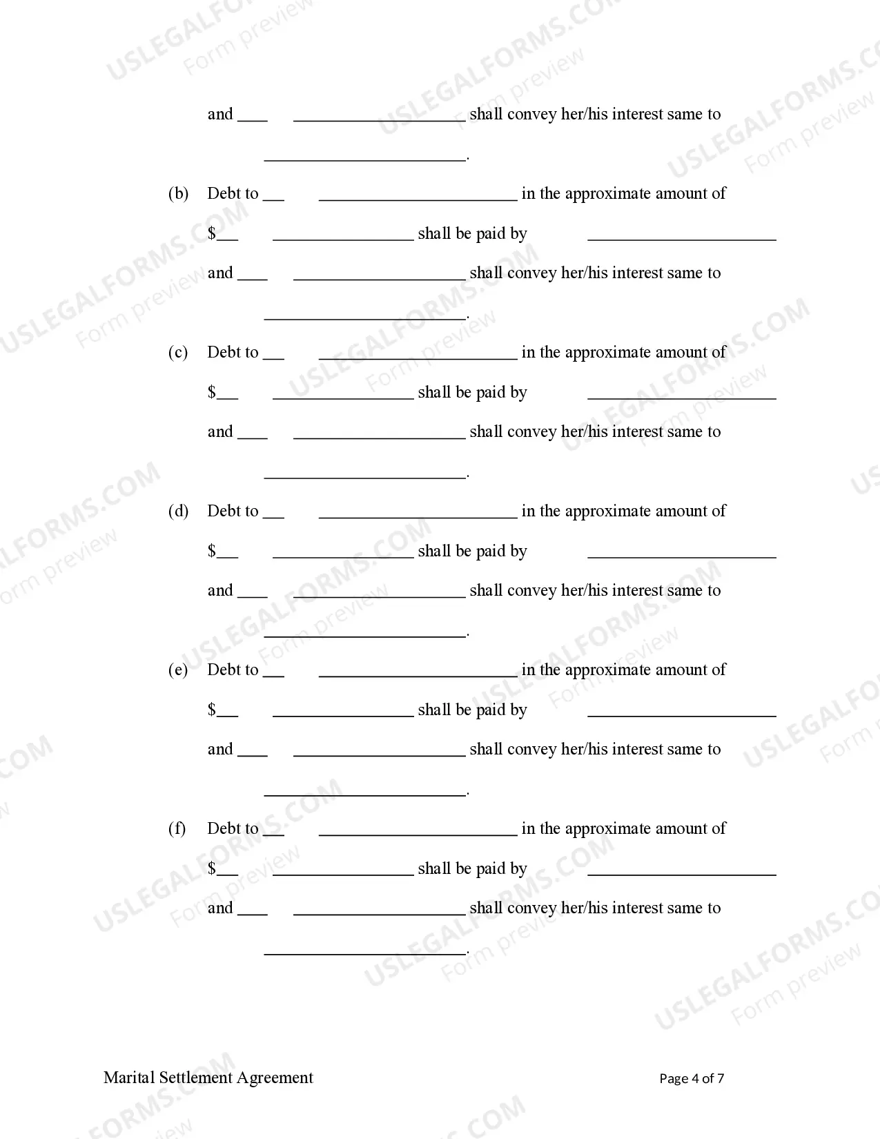 Preview Marital Legal Separation and Property Settlement Agreement no children parties may have Joint Property or Debts effective Immediately
