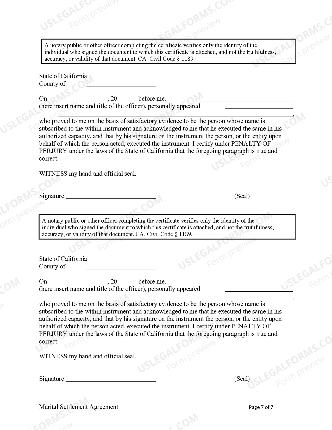 Preview Marital Legal Separation and Property Settlement Agreement no children parties may have Joint Property or Debts effective Immediately
