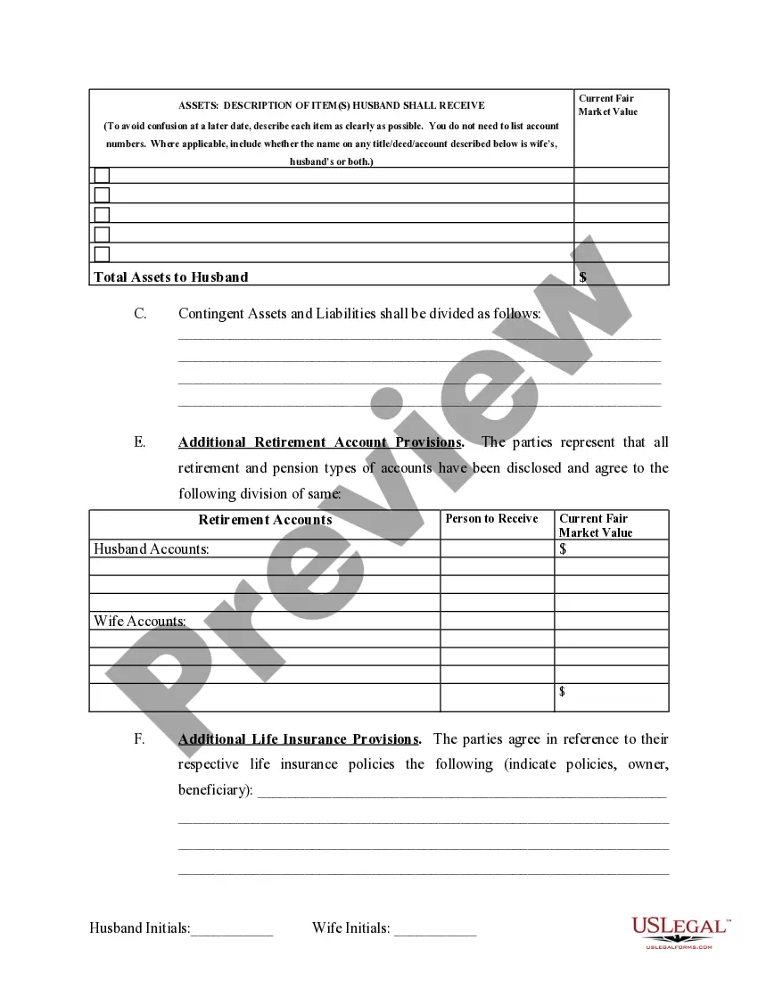 Preview Legal Separation and Property Settlement Agreement with Adult Children - Marital - Parties May have Joint Property or Debts - Divorce Action Filed