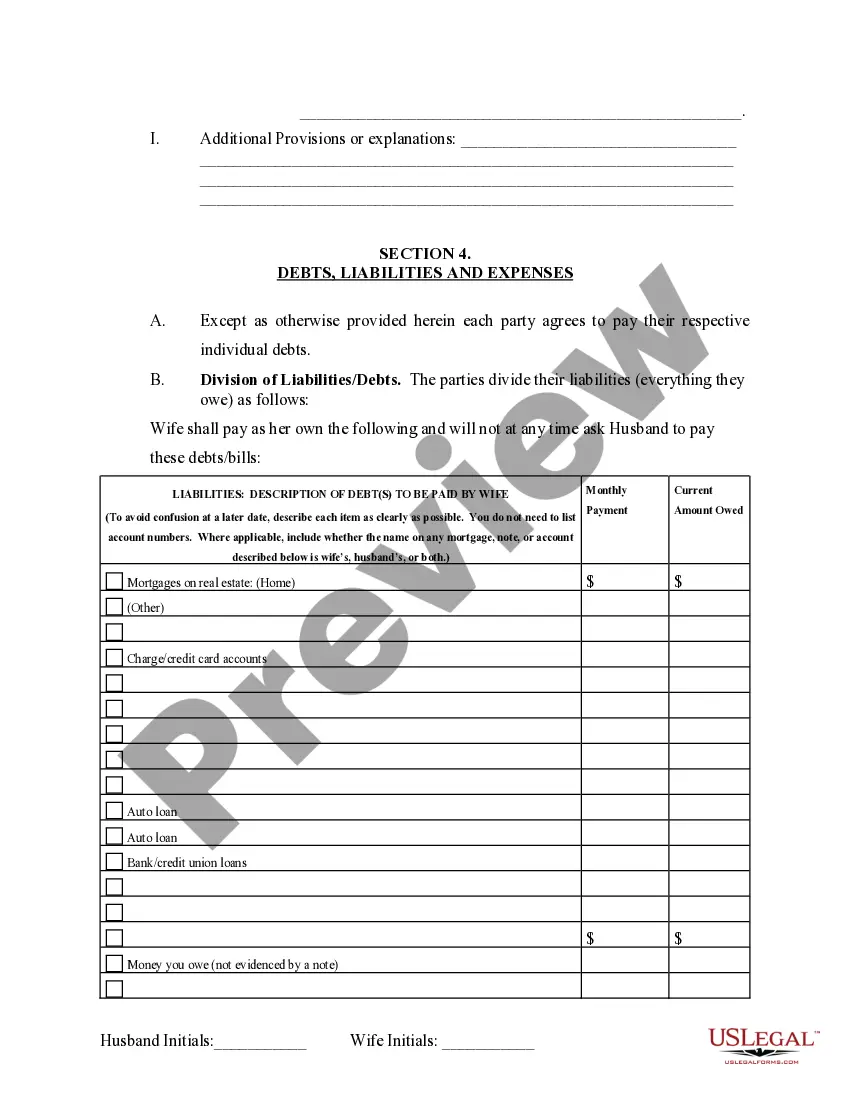 Preview Legal Separation and Property Settlement Agreement with Adult Children - Marital - Parties May have Joint Property or Debts - Divorce Action Filed