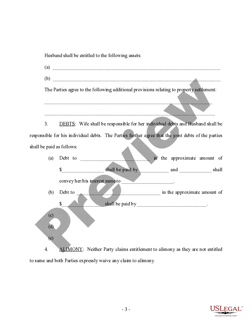 Preview Legal Separation and Property Settlement Agreement with Adult Children - Marital - Domestic - Parties May have Joint Property or Debts - Effective Immediately
