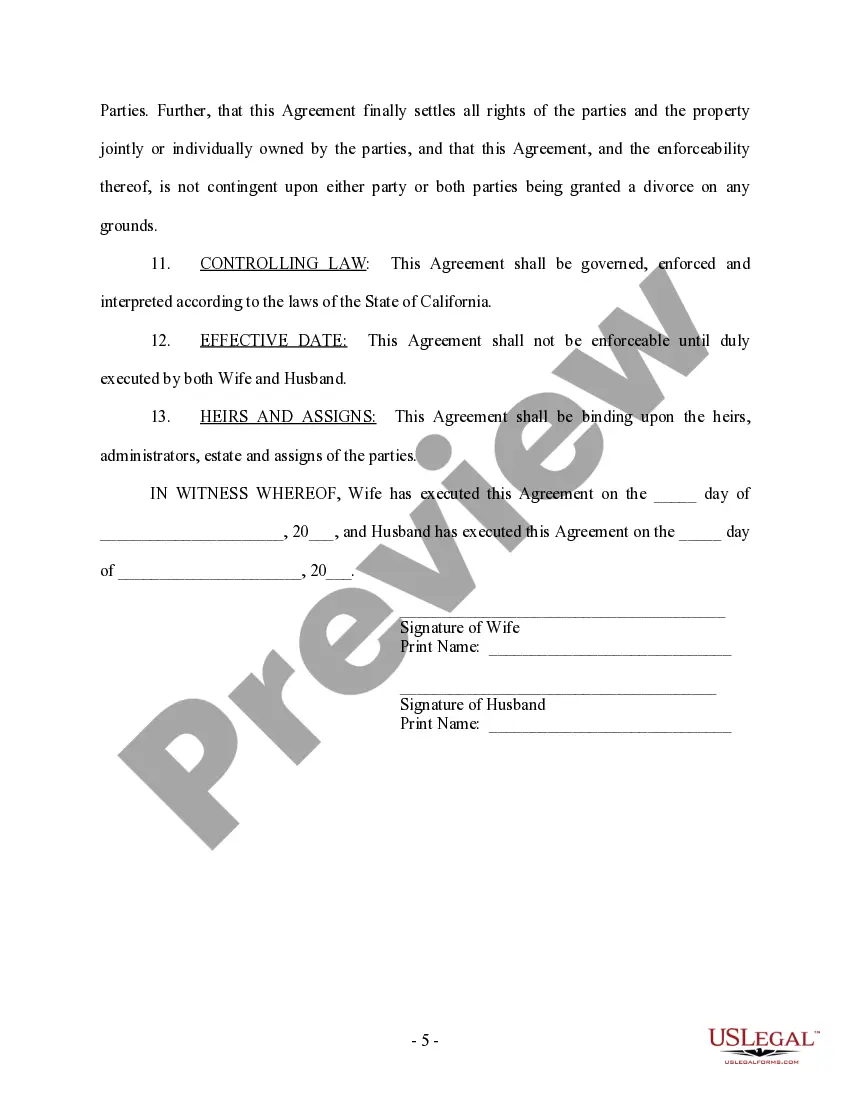 Preview Legal Separation and Property Settlement Agreement with Adult Children - Marital - Domestic - Parties May have Joint Property or Debts - Effective Immediately