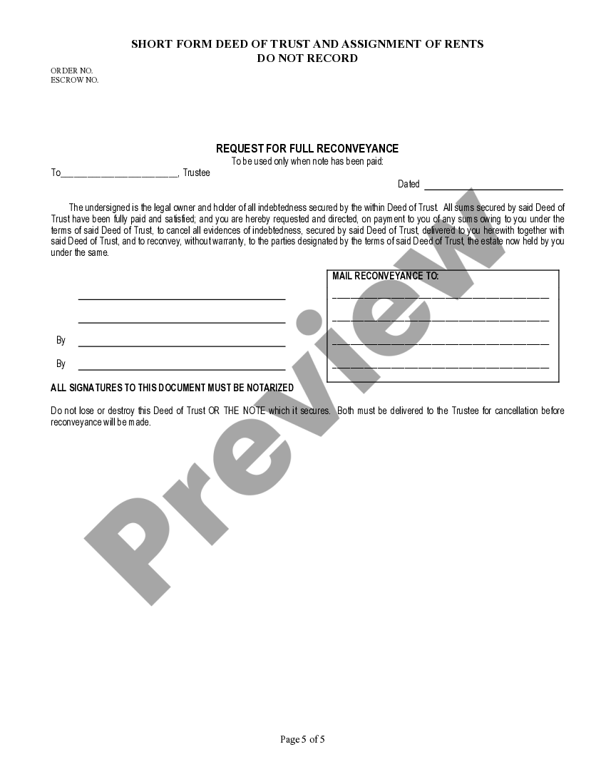 deed of trust with assignment of rents form california