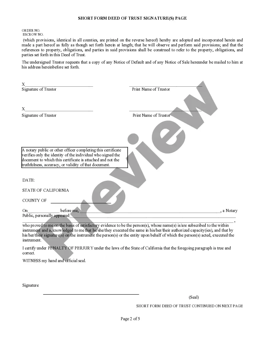 Preview Short Form Deed of Trust and Assignment of Rents