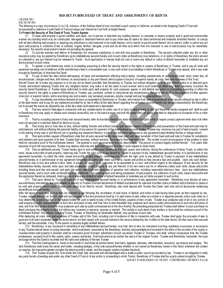 Preview Short Form Deed of Trust and Assignment of Rents