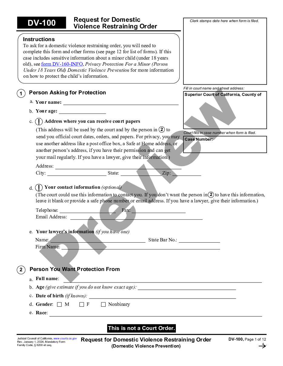 page 0 Request for Domestic Violence Prevention Order preview