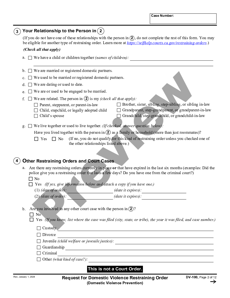 page 1 Request for Domestic Violence Prevention Order preview