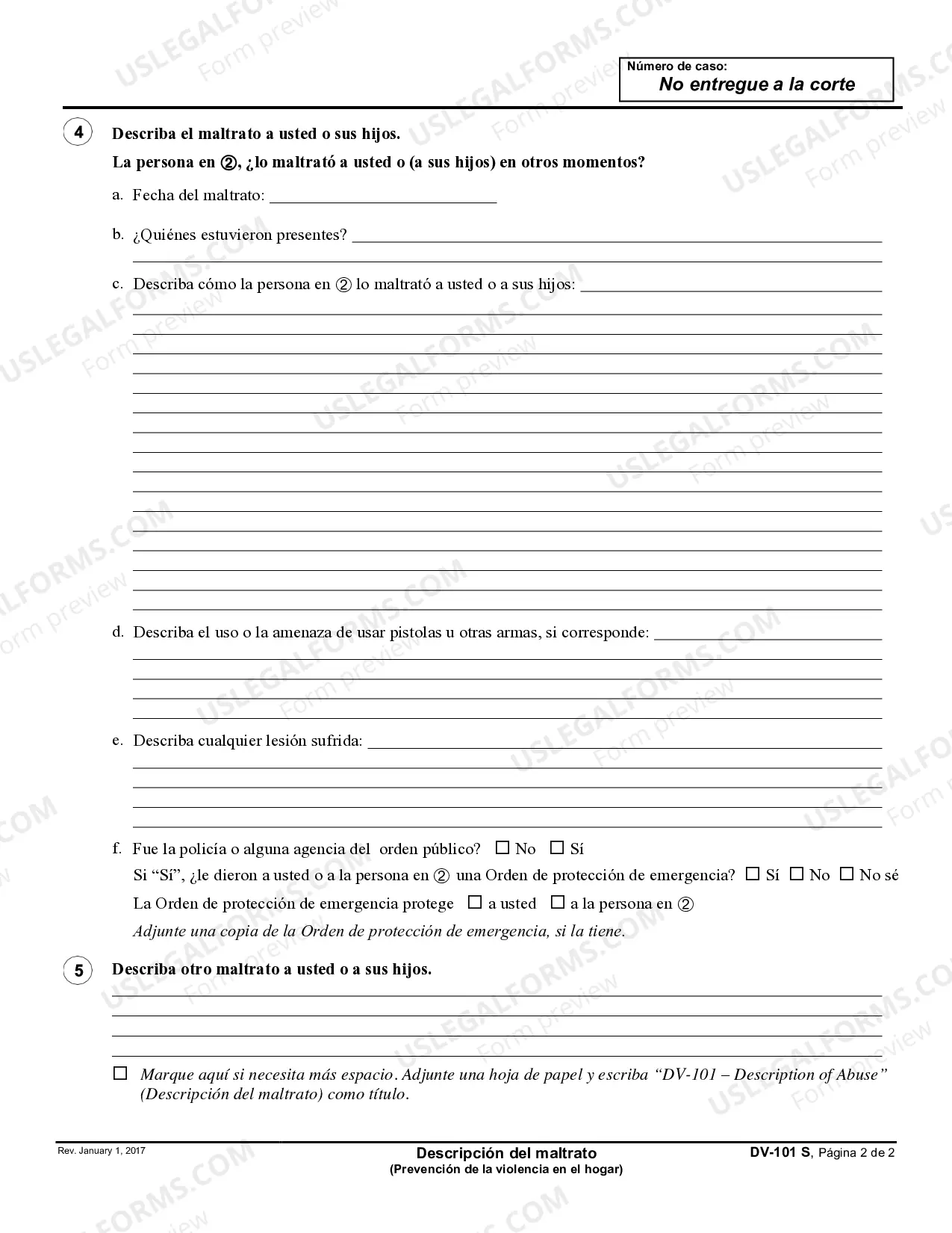 Preview Description of Abuse - Domestic Violence Prevention - Spanish
