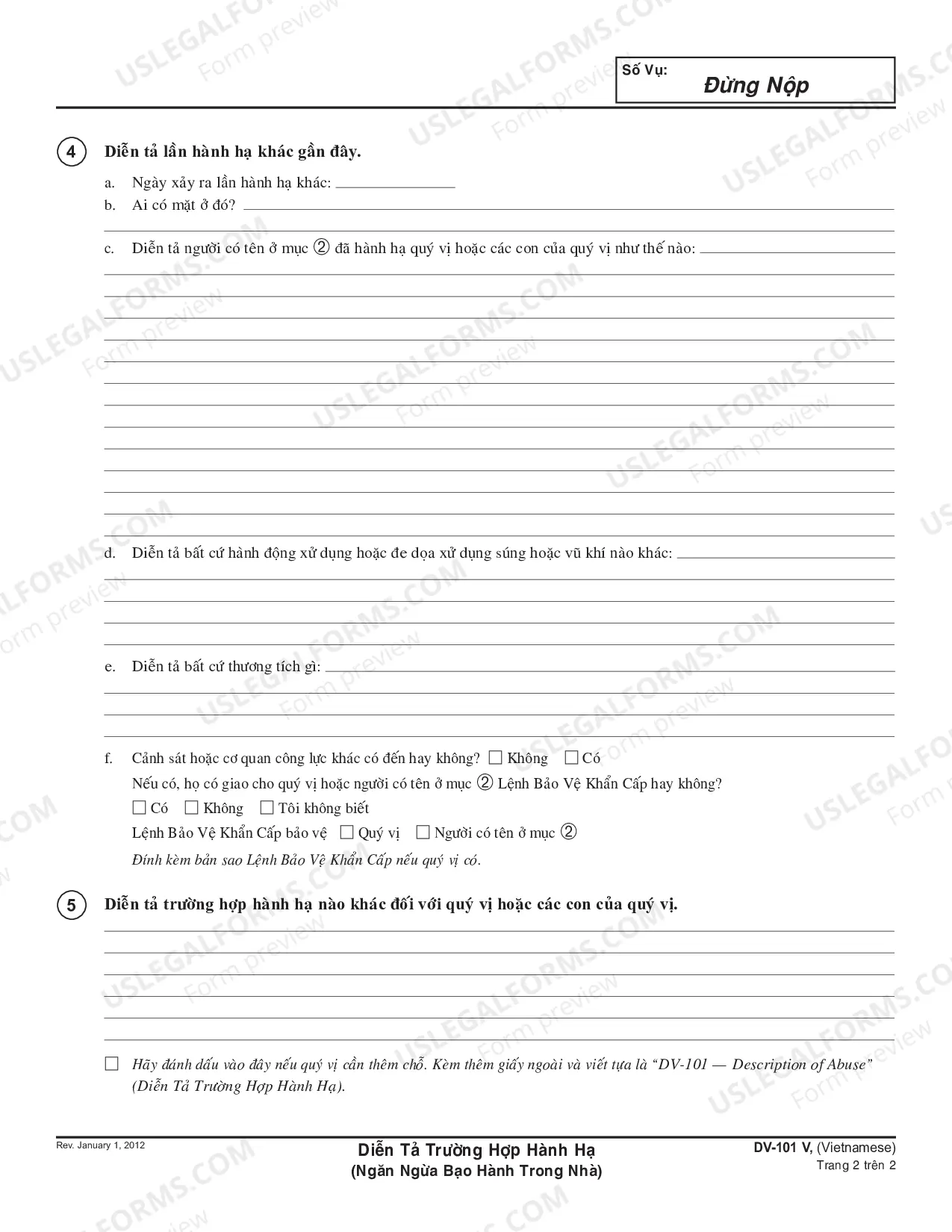 Preview Description of Abuse - Domestic Violence Prevention - Vietnamese
