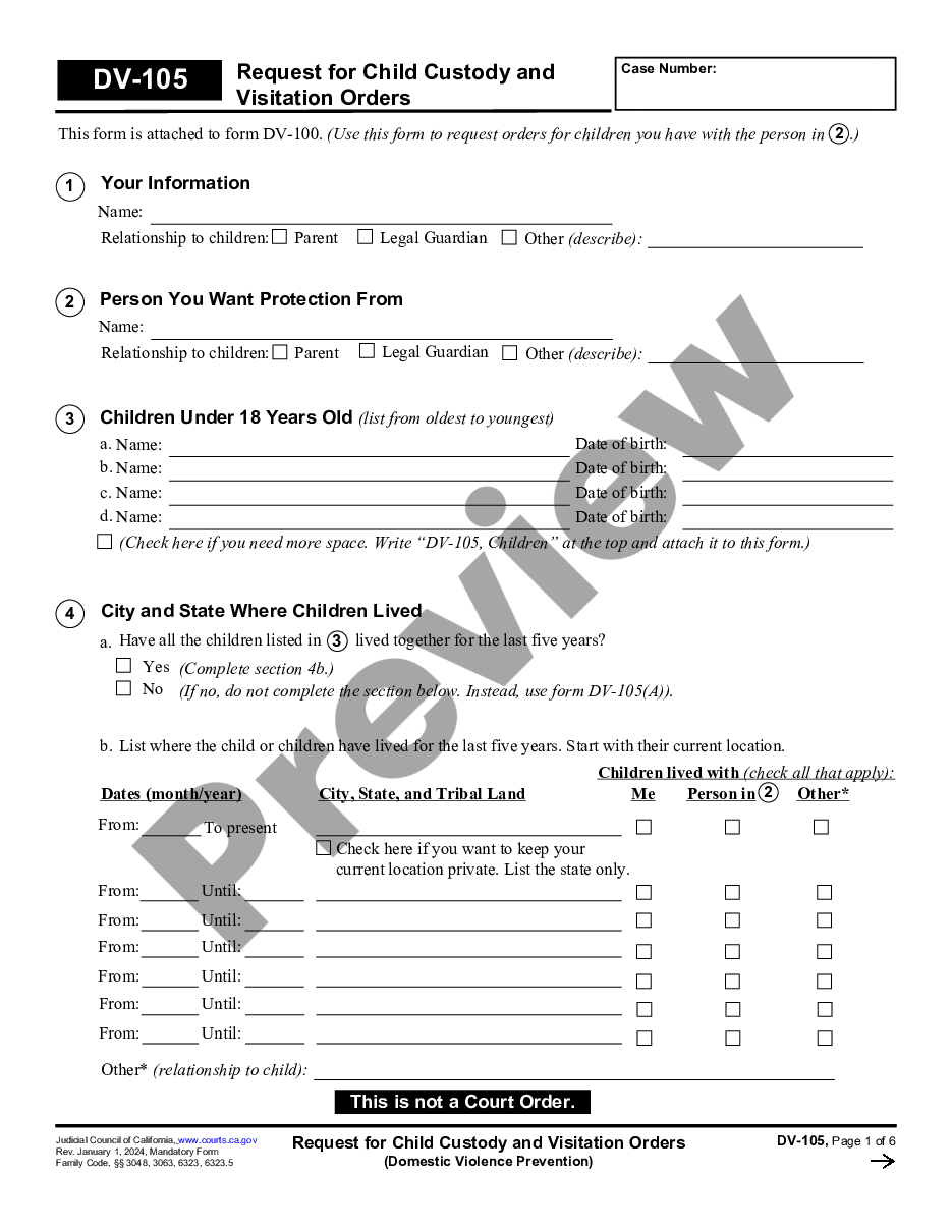 page 0 Request for Child Custody and Visitation Orders preview