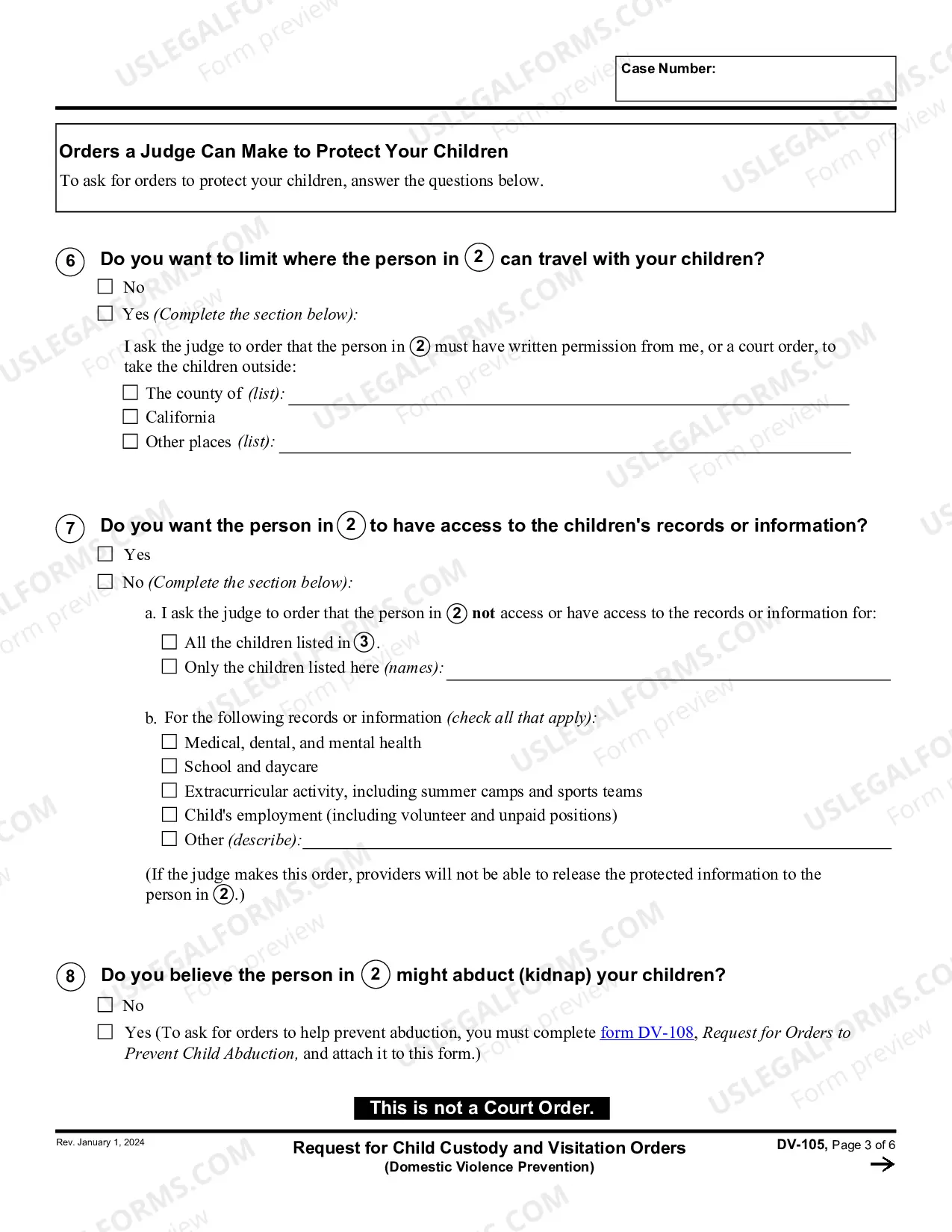 Preview Request for Child Custody and Visitation Orders