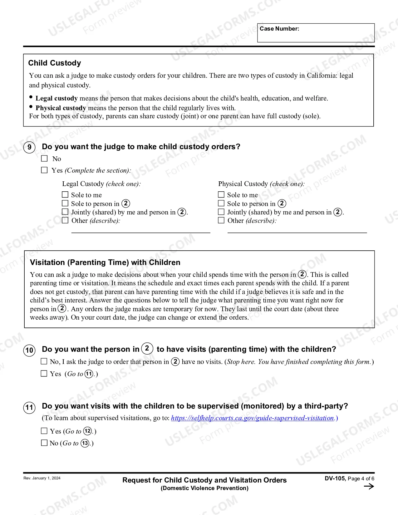 Preview Request for Child Custody and Visitation Orders
