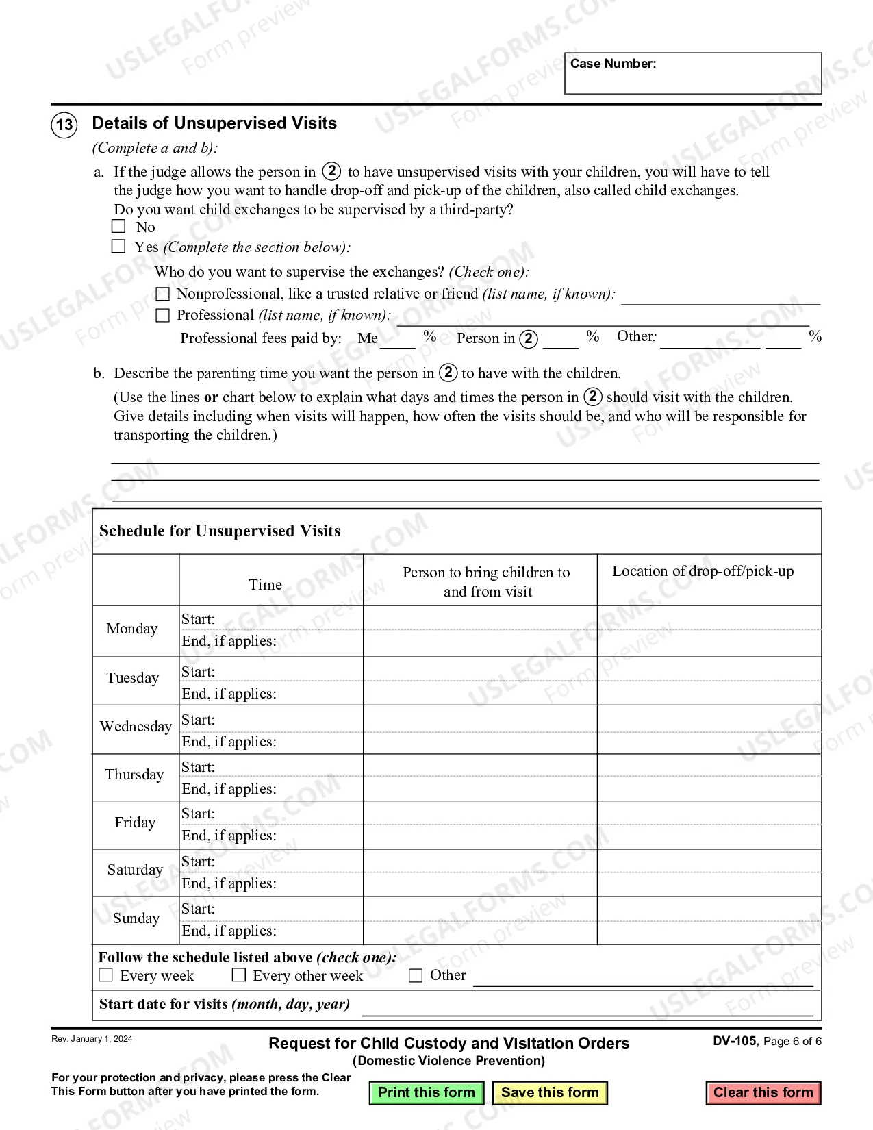 Preview Request for Child Custody and Visitation Orders