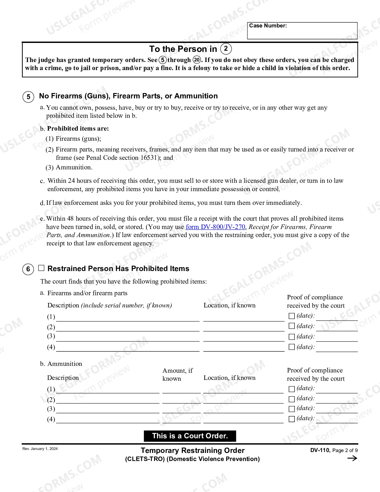 Preview Temporary Restraining Order - CLETS - Domestic Violence Prevention