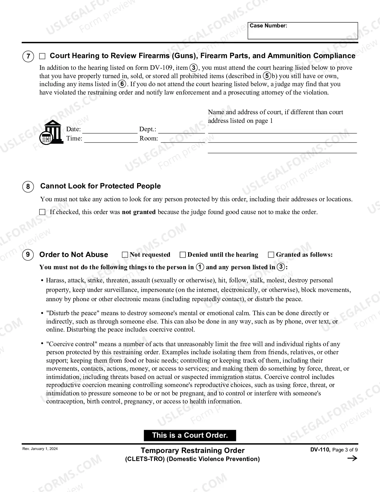 Preview Temporary Restraining Order - CLETS - Domestic Violence Prevention