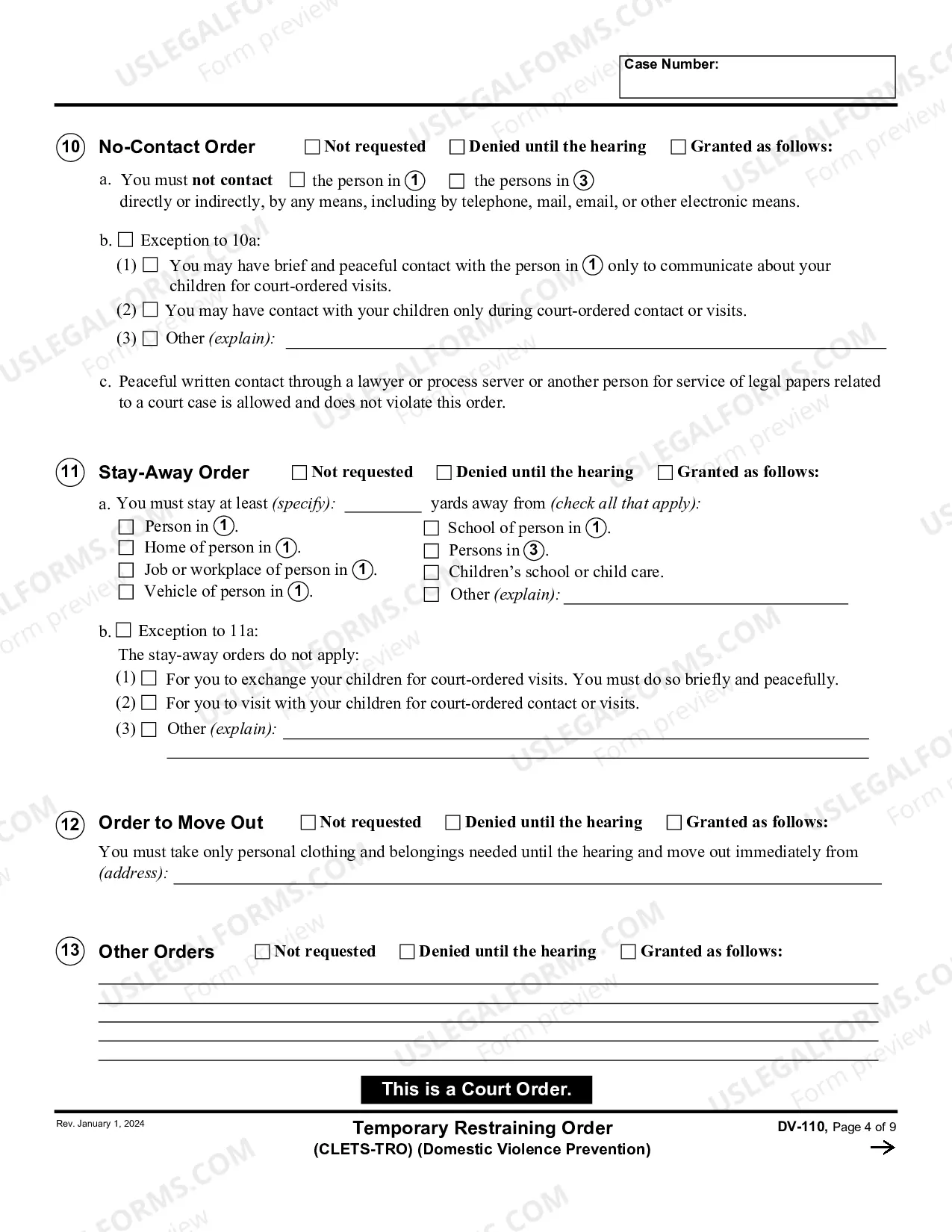 Preview Temporary Restraining Order - CLETS - Domestic Violence Prevention