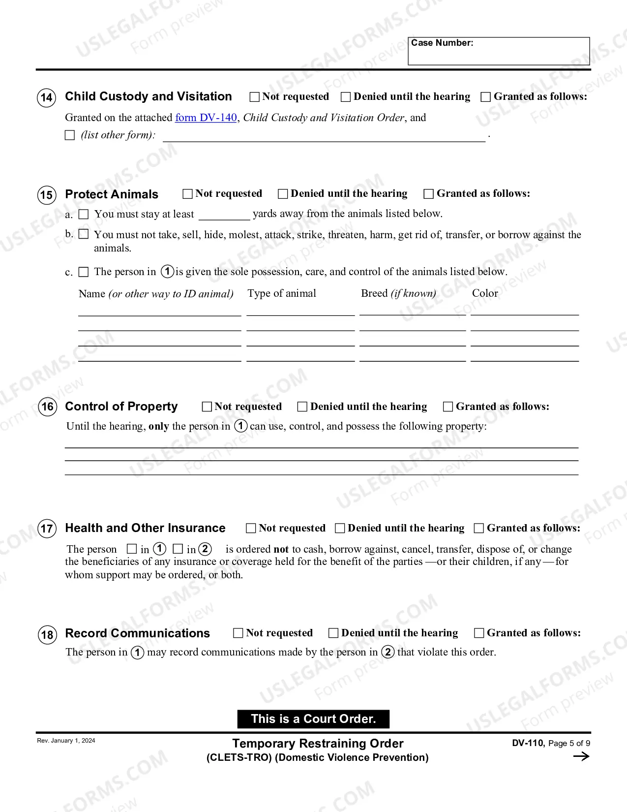 Preview Temporary Restraining Order - CLETS - Domestic Violence Prevention