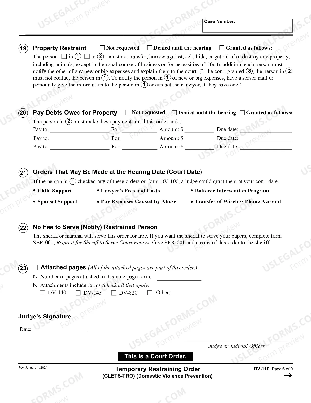 Preview Temporary Restraining Order - CLETS - Domestic Violence Prevention