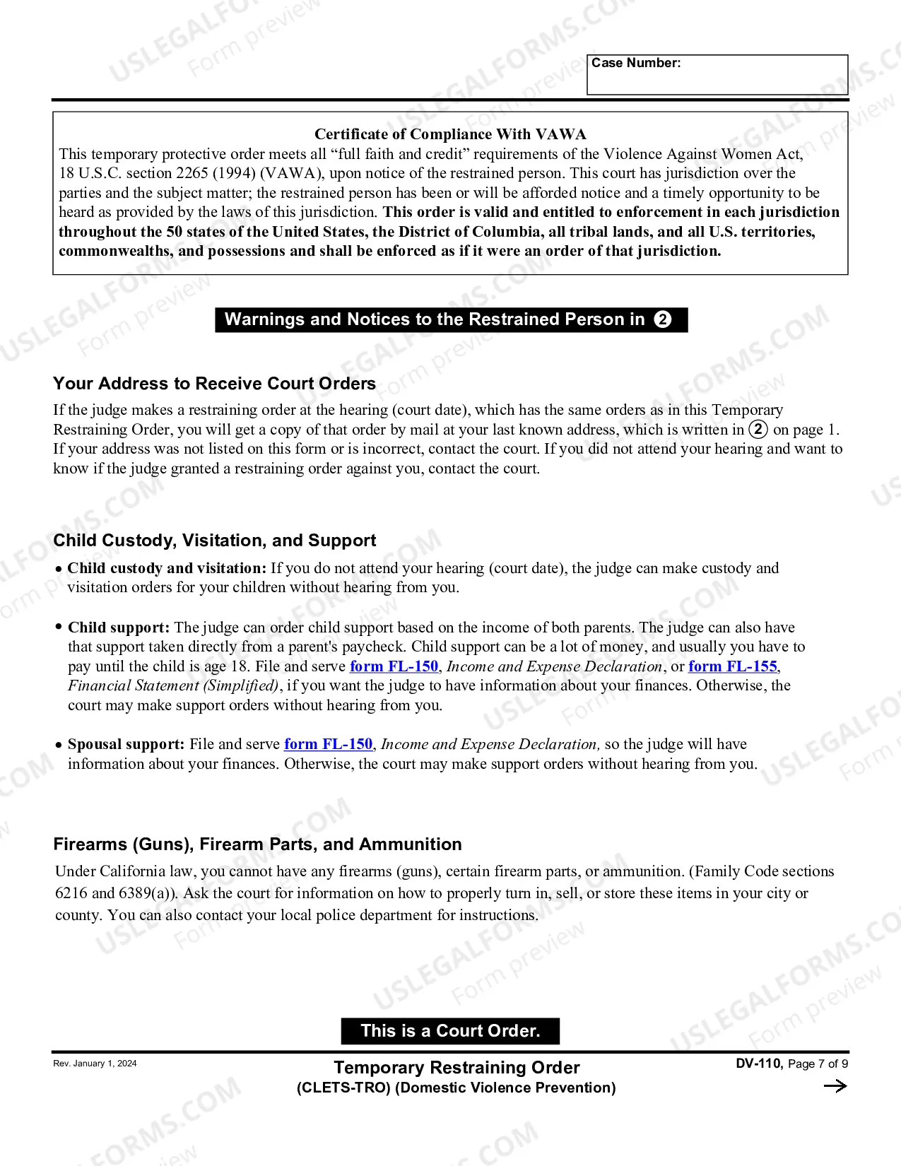 Preview Temporary Restraining Order - CLETS - Domestic Violence Prevention
