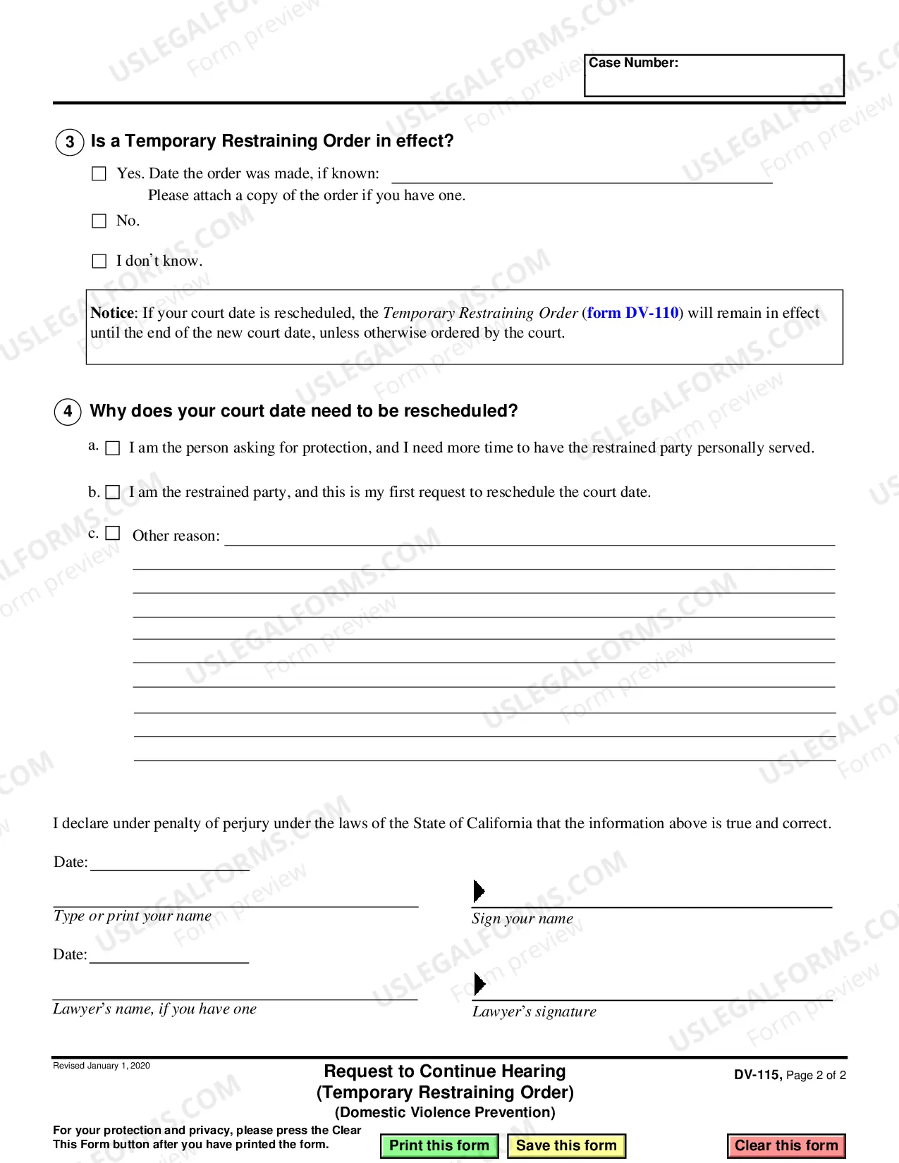 Preview Request to Continue Court Hearing and Reissue Temporary Restraining Order